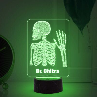 Personalized 3D Illusion Skeleton Lamp Gift for Radiologist Doctor Gift for Medical Students Doctor Clinic Desk Table Lamp with Automatic Color Changing Light
